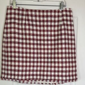 Ann Taylor Burgundy and White with Touches of Lilac Checkered Tweed Mini Skirt